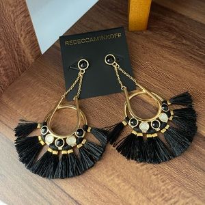 Rebecca Minkoff Earrings Black and Gold Frilly Frill Fringe Earrings